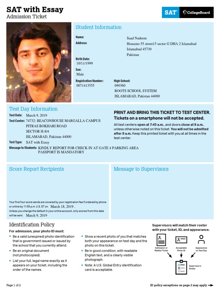Admission Ticket Identity Document Sat