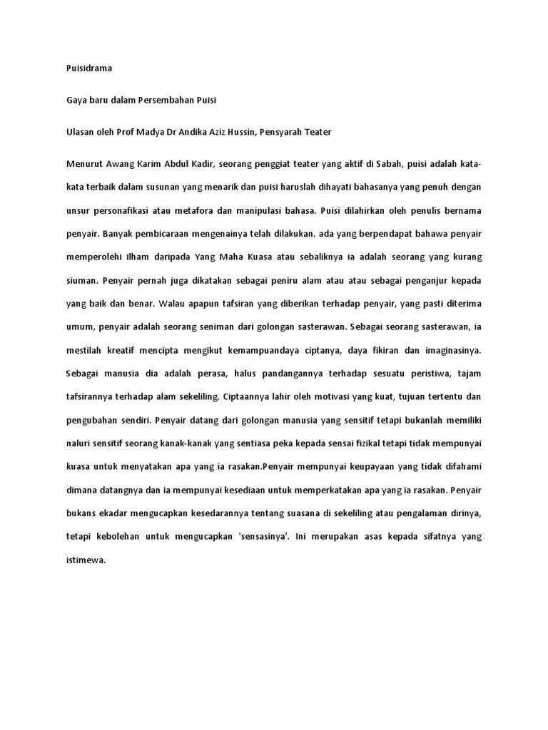 Pengertian Dan Konsep Puisidrama Pdf