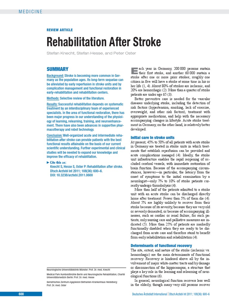 Rehabilitation After Stroke PDF | PDF | Stroke | Geriatrics