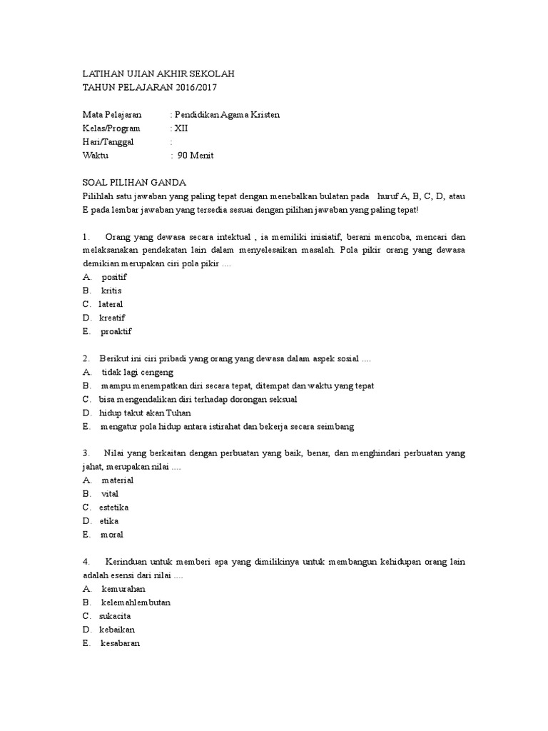 Contoh Soal Usbn Agama Kristen Smk 2021 Hitungan Soal