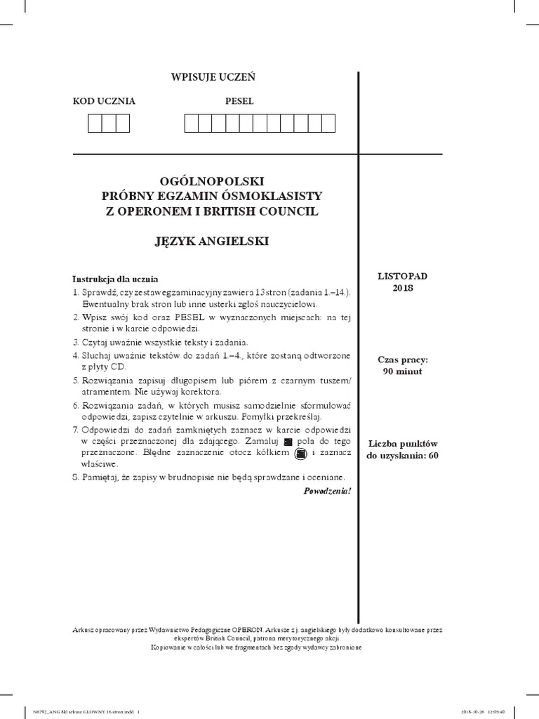Próbny Egzamin ósmoklasisty Angielski Pdf