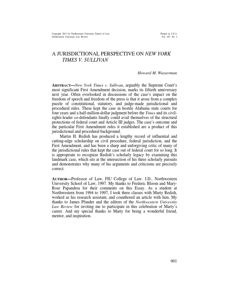 A Jurisdictional Perspective On New York Times v. Sullivan PDF