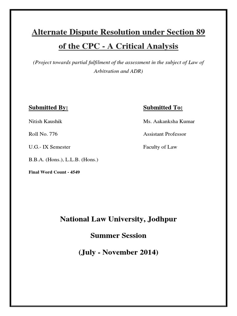 ADR Project | PDF | Alternative Dispute Resolution | Arbitration