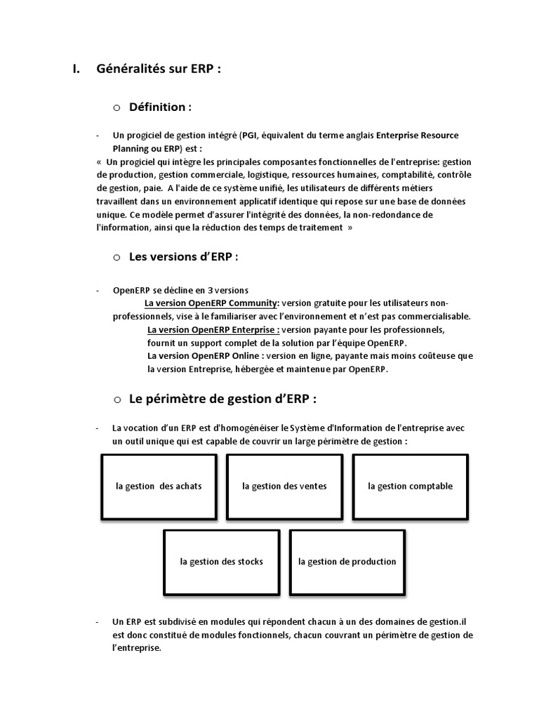 Définition et Avantages des ERP | PDF | Progiciel de gestion intégré ...