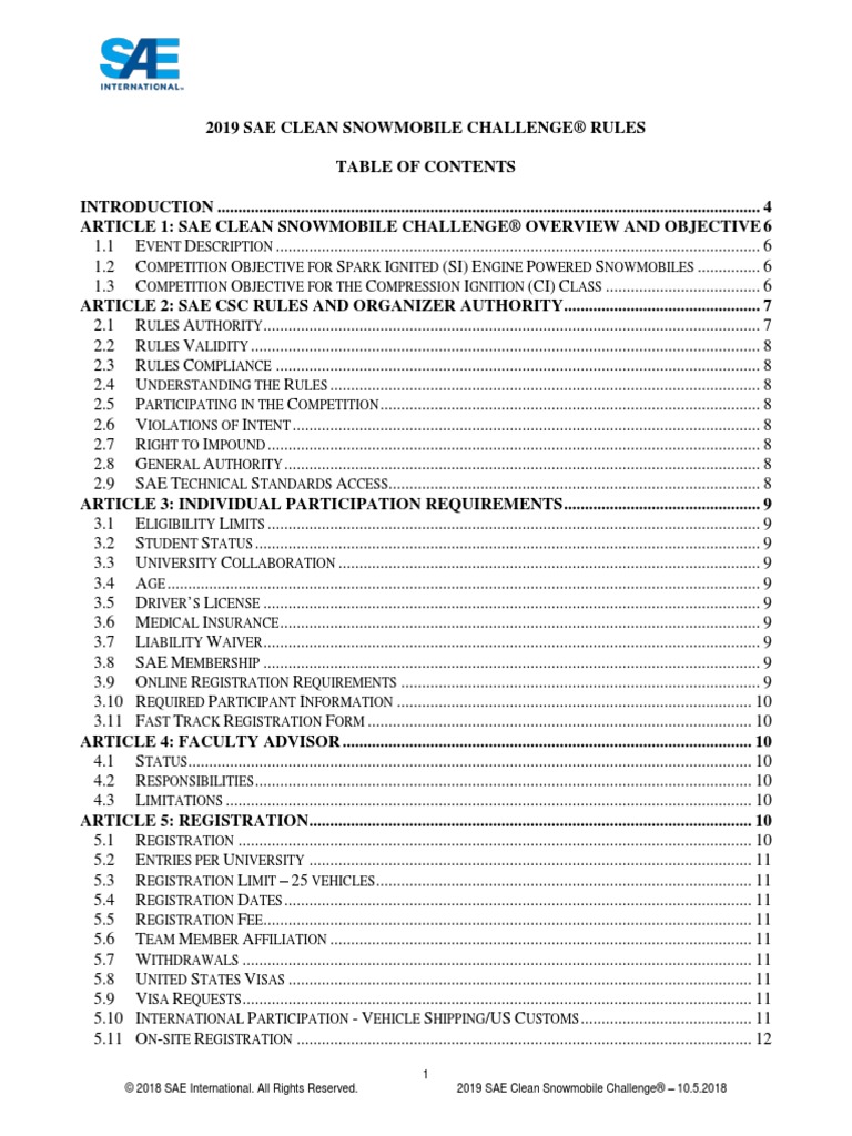 2019 SAE CSC Rules FINAL Draft 10.5.2018 PDF | PDF | Internal ...
