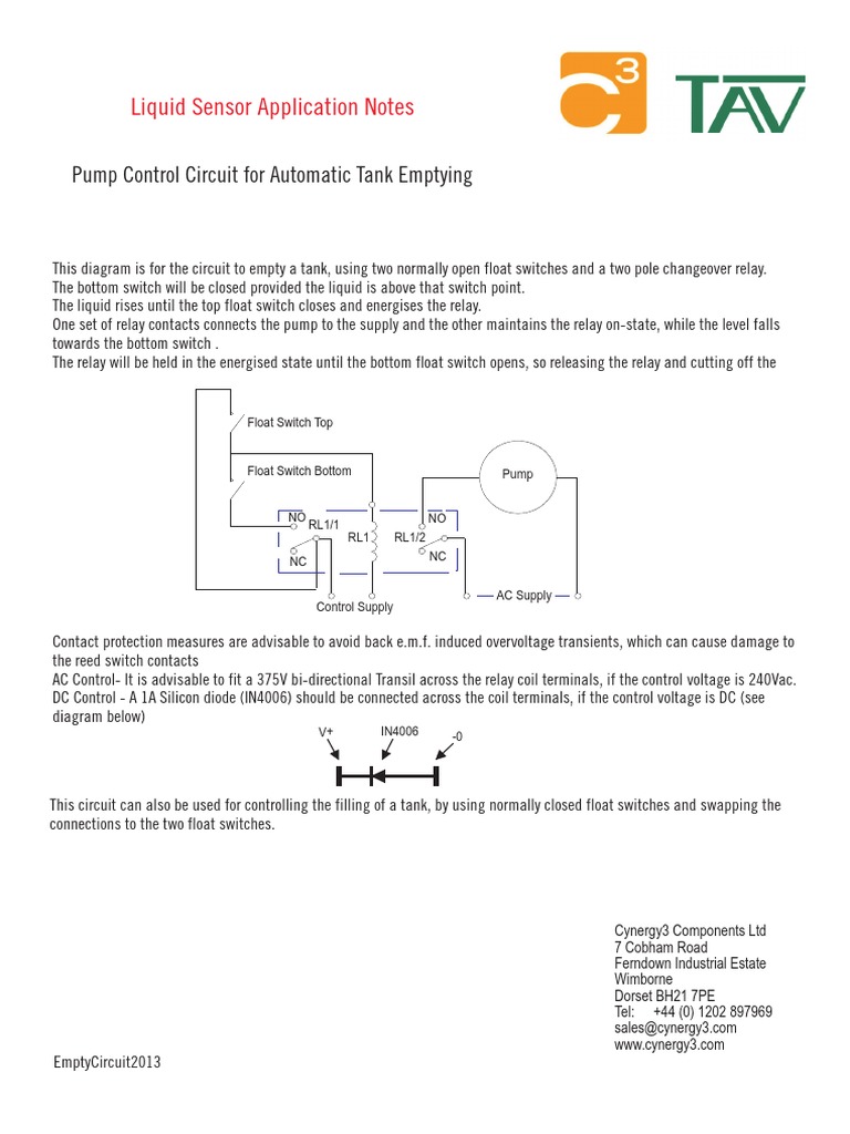 Liquid Sensor Application Notes: Pump Control Circuit For Automatic ...