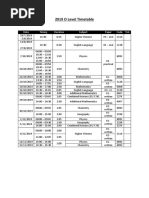 2019 O Level Timetable