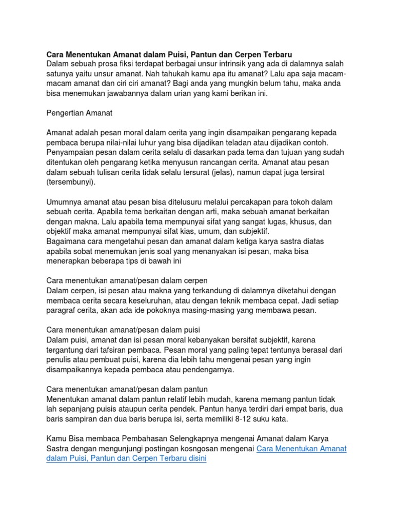Cara Menentukan Amanat Dalam Karya Sastra