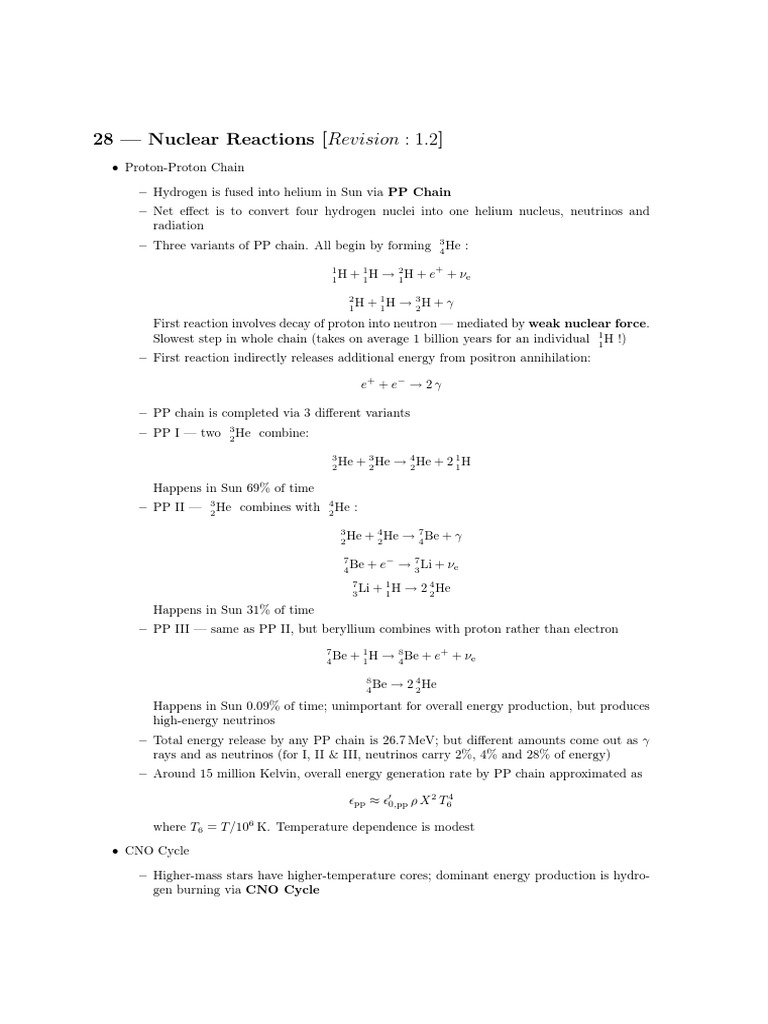 A Technical Description of Nuclear Reactions That Generate Energy in
