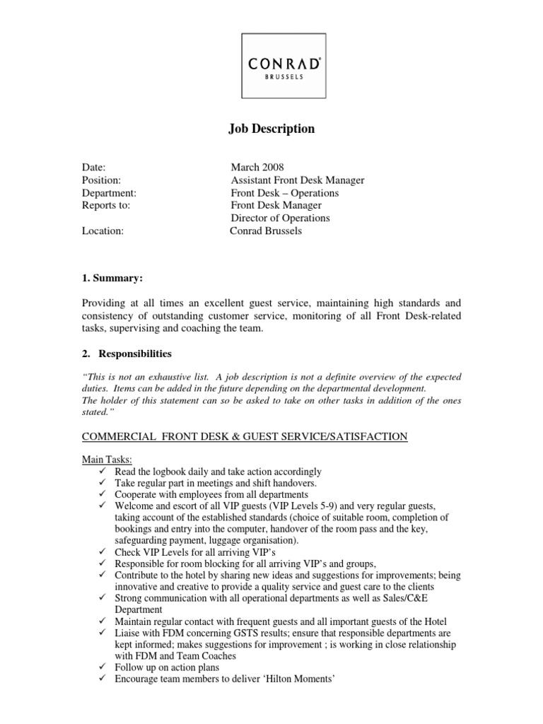 Providing Excellence at the Front Desk The Role and Responsibilities