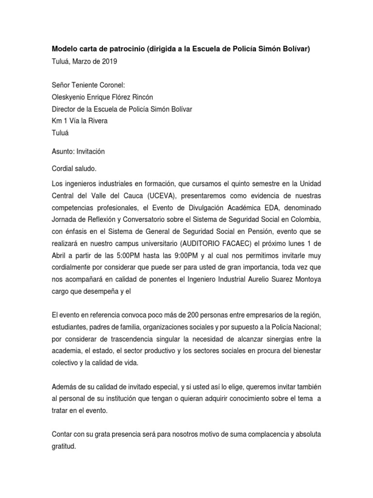 Modelo Carta De Patrocinio Politica