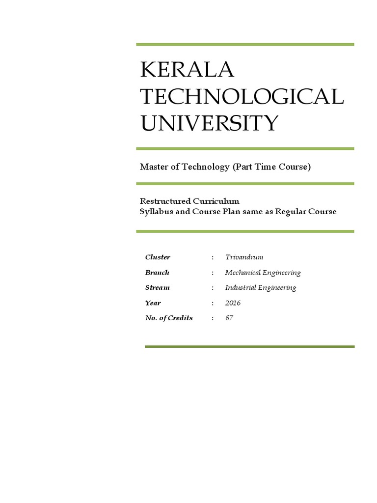 KTU Part-Time M.Tech in Industrial Engineering Syllabus | PDF ...