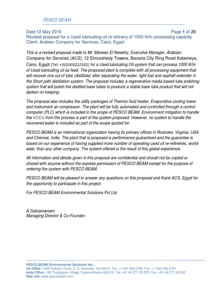 Used Oil Re-Refinery Proposal | PDF | Hvac | Viscosity