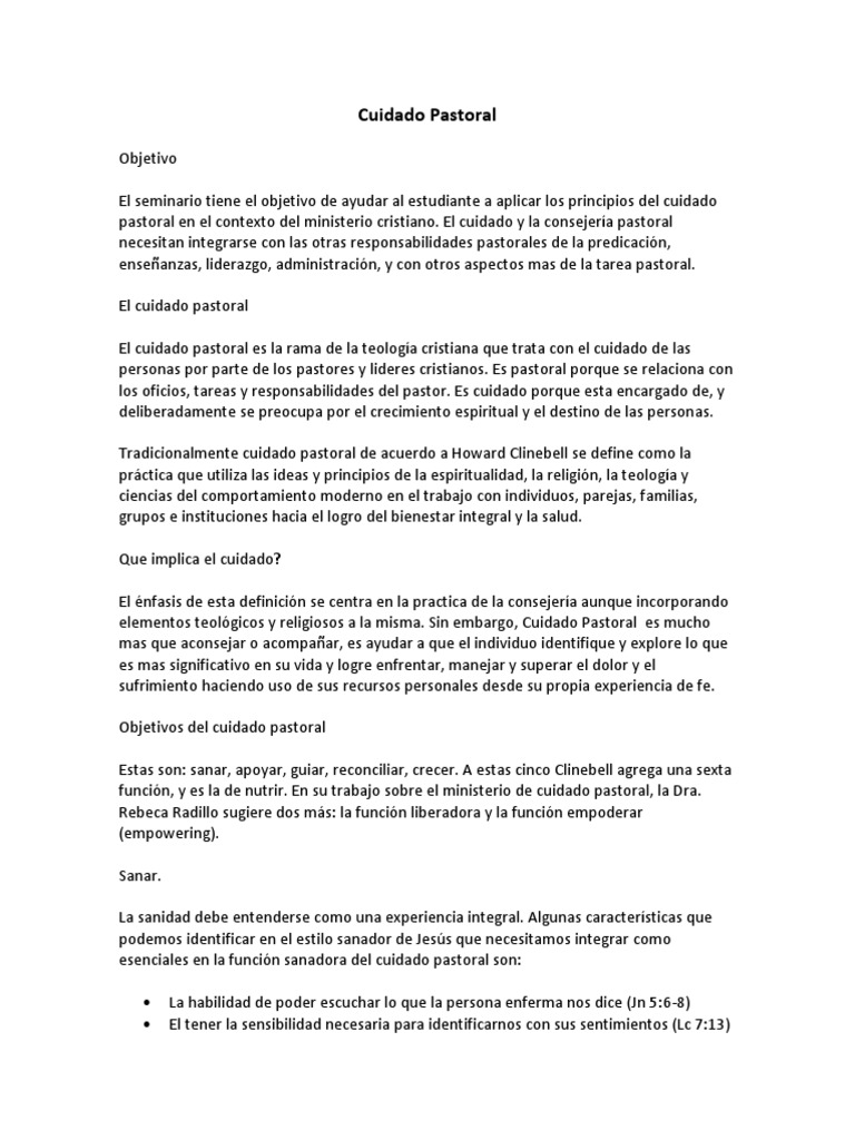 Definición de Cuidado Pastoral | PDF | Comportamiento | Conceptos ...