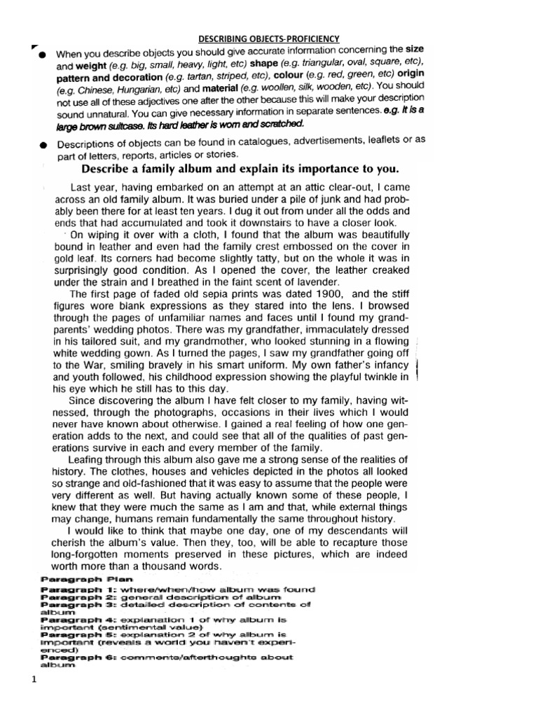 Describing Objects and Events Proficiency | PDF | Foreign Language Studies
