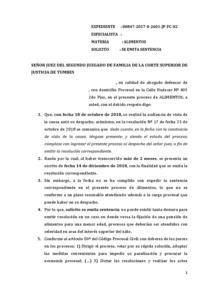 Emita Sentencia - Alimentos | PDF | Sentencia (ley) | Ley procesal