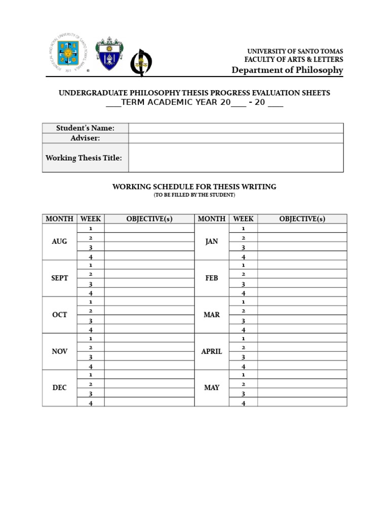 Undergraduate Philosophy Thesis Progress Evaluation Sheets - TERM ...
