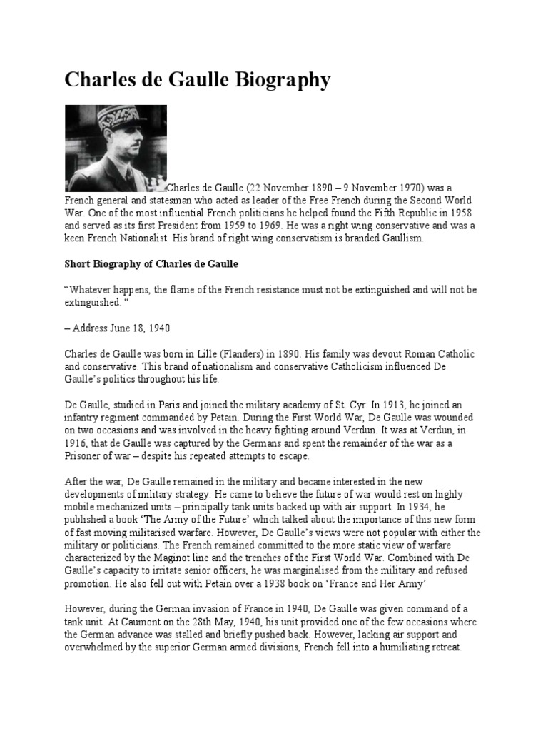 Charles de Gaulle Biography PDF Charles De Gaulle French Resistance