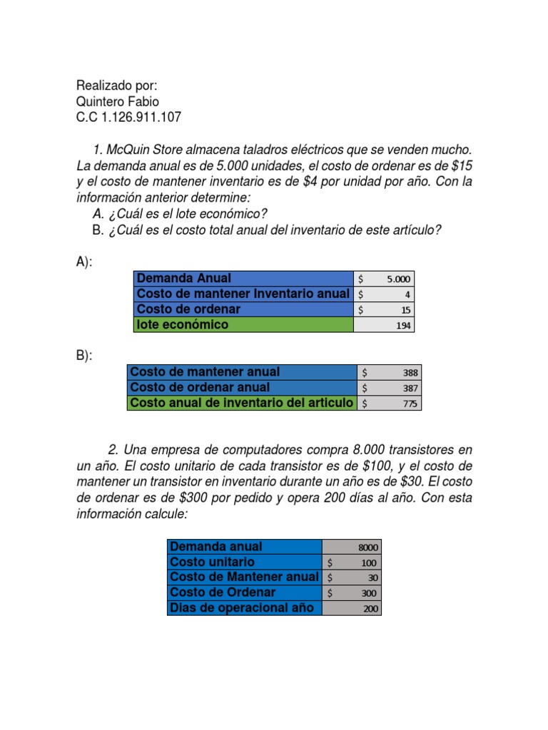 Análisis de Costos de Inventario | PDF | Inventario | Business