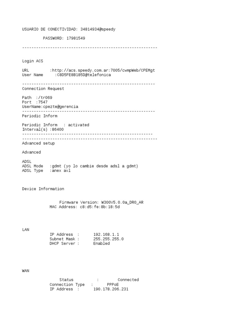 Modem WiFi Configuration Details | PDF | Computers