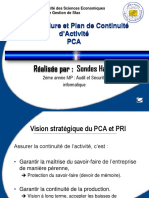 Le Procédure Et Plan de Continuité D'activité PCA: Réalisée Par: Sondes Harizi
