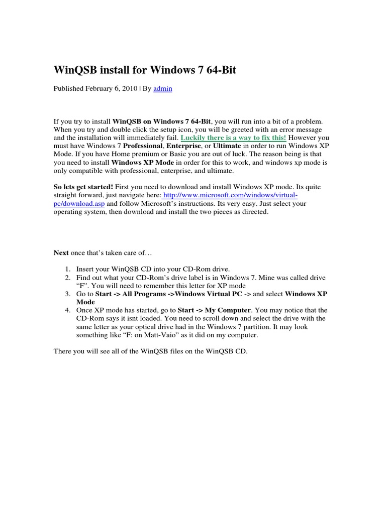 Installing WinQSB on Windows 7 64-Bit | PDF | Windows 7 | Microsoft Windows