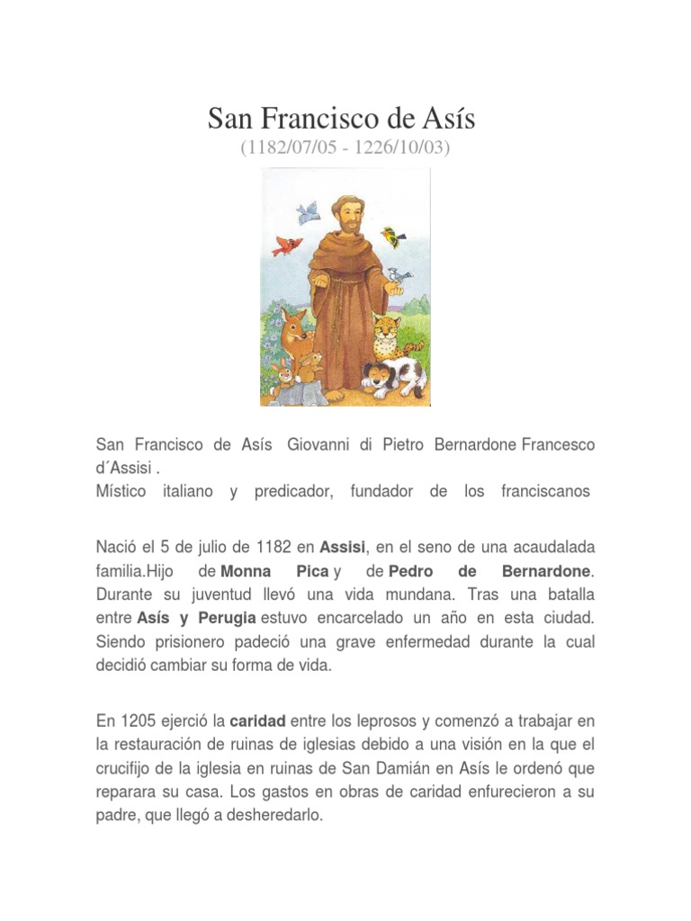 Biografía San Francisco de Asís | PDF | Francisco de Asís | Religión y  creencia