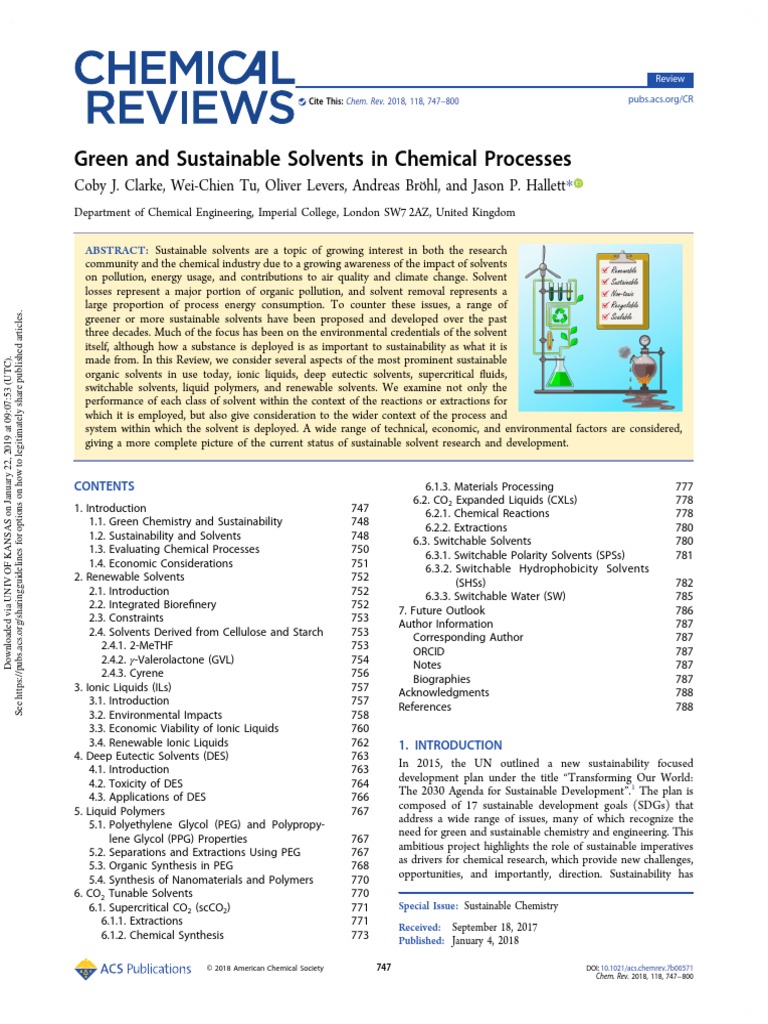 Green and Sustainable Solvents in Chemical Processes PDF | PDF | Green ...