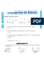 Criptograma de Adición para QUINTO de Primaria