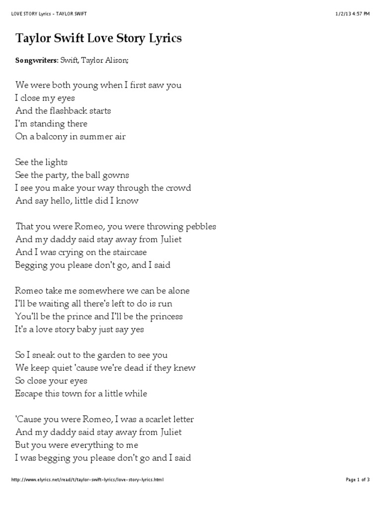 Love Story Lyrics Pdf Pdf Leisure