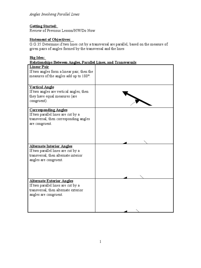 JMAP LESSON PLANS Angles Involving Parallel Lines PDF Angle