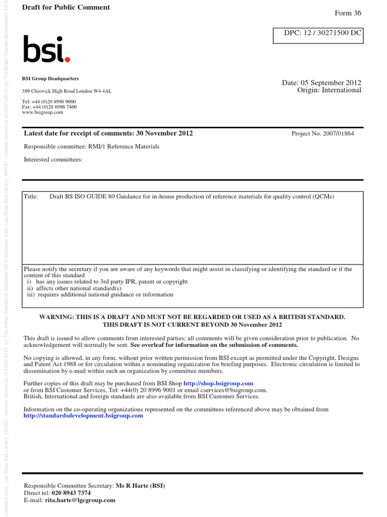 (BS ISO GUIDE 80) - Guidance For In-House Production of Reference ...