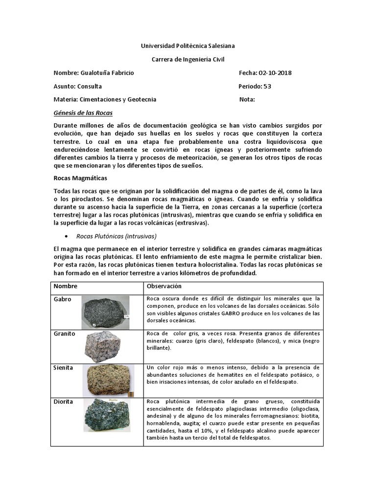 Genesis de Las Rocas 2 | PDF | Roca (geología) | Roca ígnea