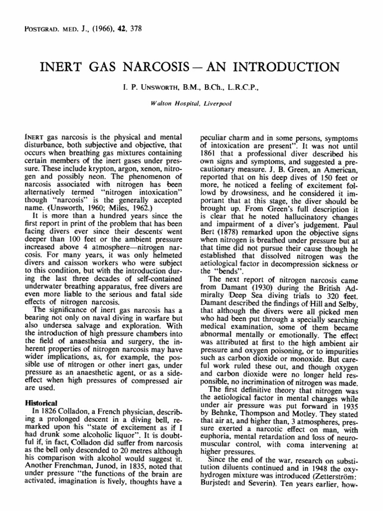 Inert Gas Narcosis PDF Underwater Diving Carbon Dioxide