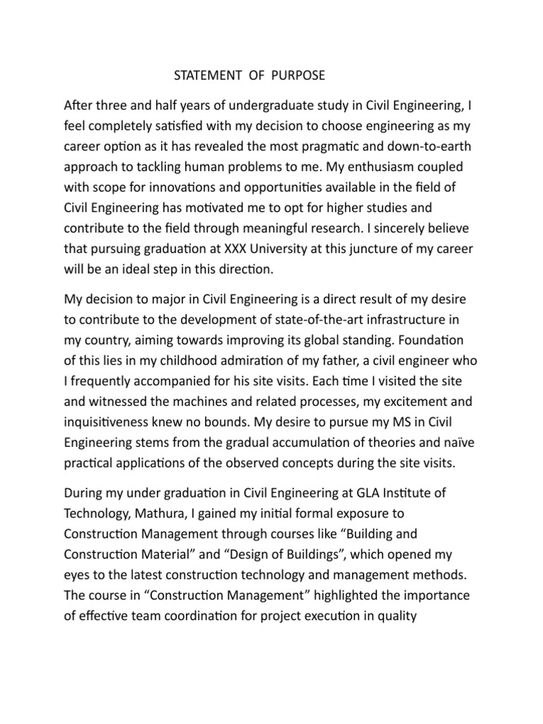 Statement of Purpose | PDF | Engineering | Civil Engineering