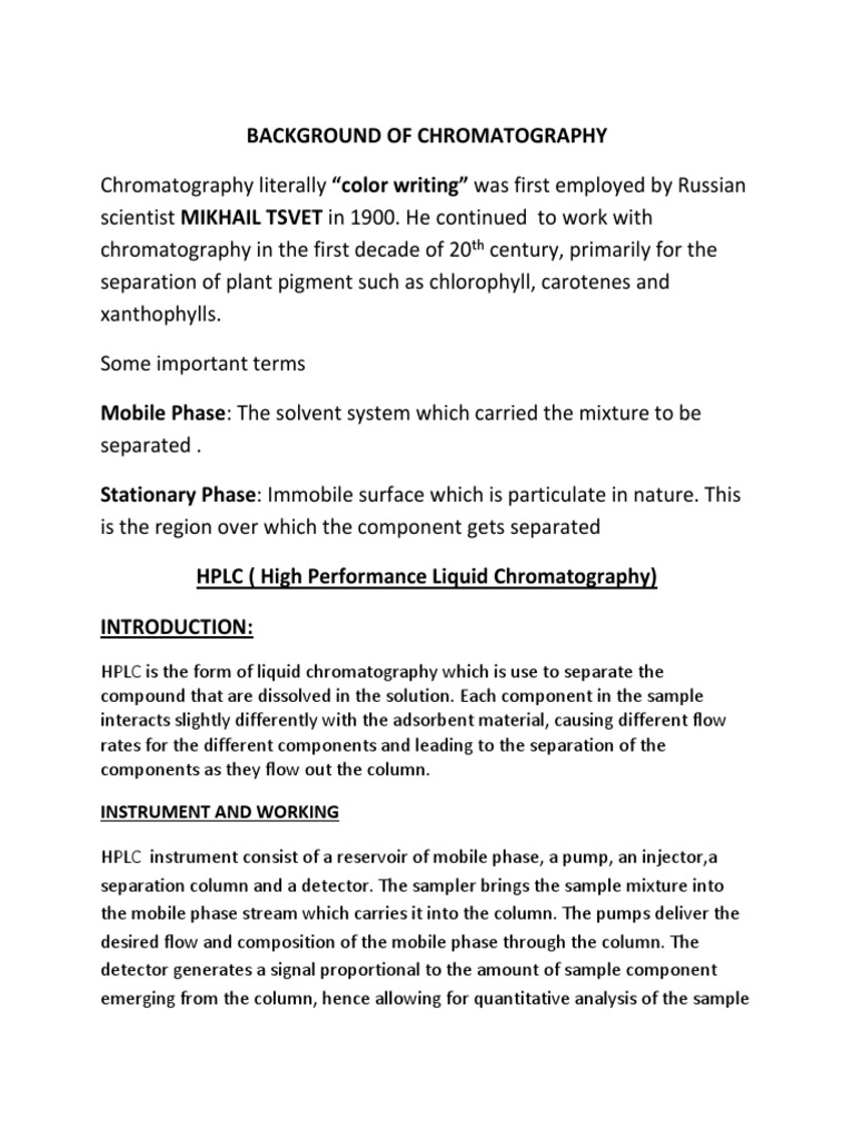 Background of Chromatography PDF High Performance Liquid