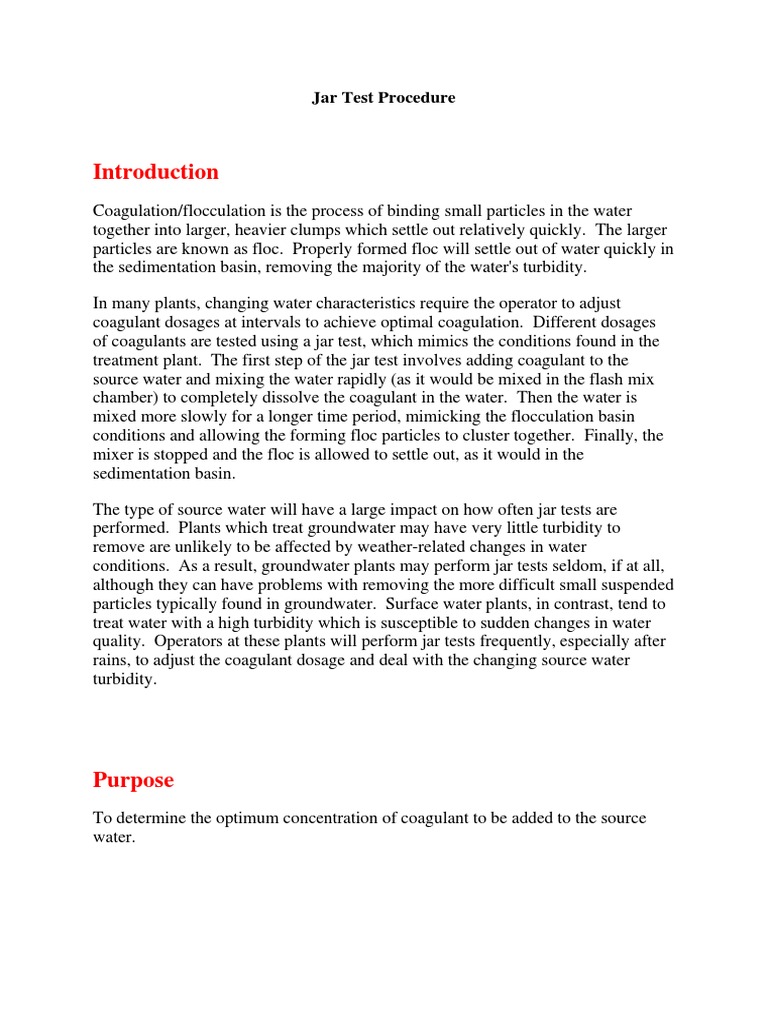 Jar Test Procedure PDF Chemistry Physical Sciences