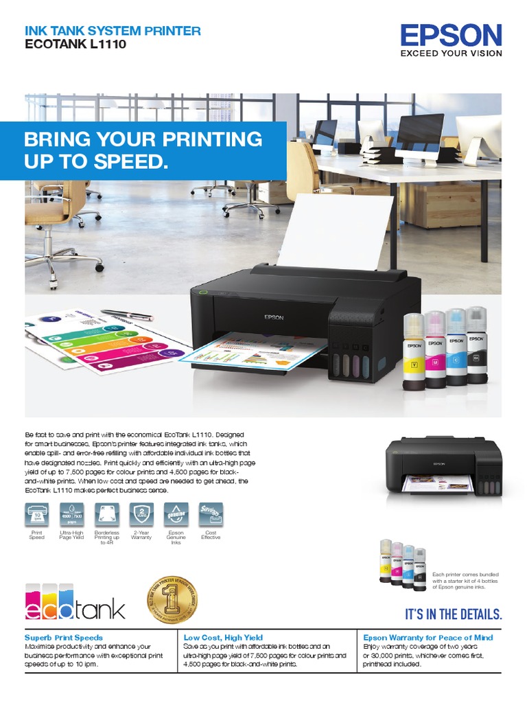 Epson Ink Tank System Printer L1110 | PDF | Printer (Computing) | Printing