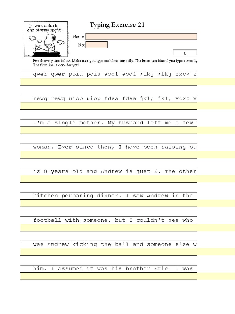Typing Exercise 21: Name: No: 0 | PDF | Mystery, Thriller & Crime Fiction