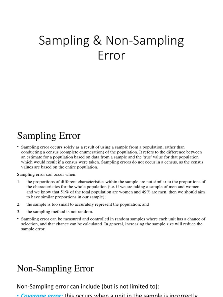 Sampling Error and Non-Sampling Error | PDF | Census | Sampling ...