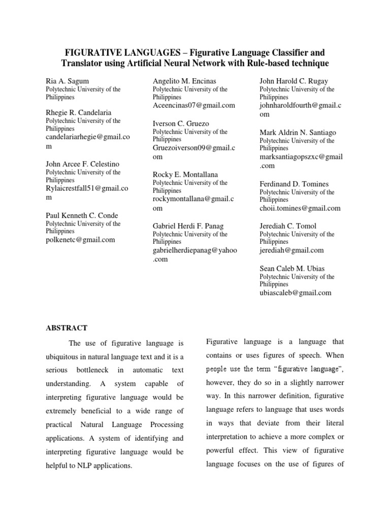 FIGURATIVE LANGUAGES Figurative Language Classifier and Translator