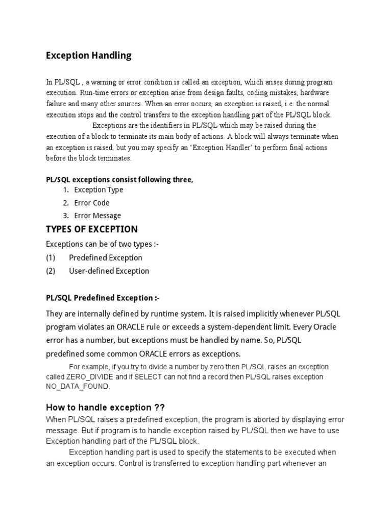 Exception handling pl sql exceptions consist following three pdf