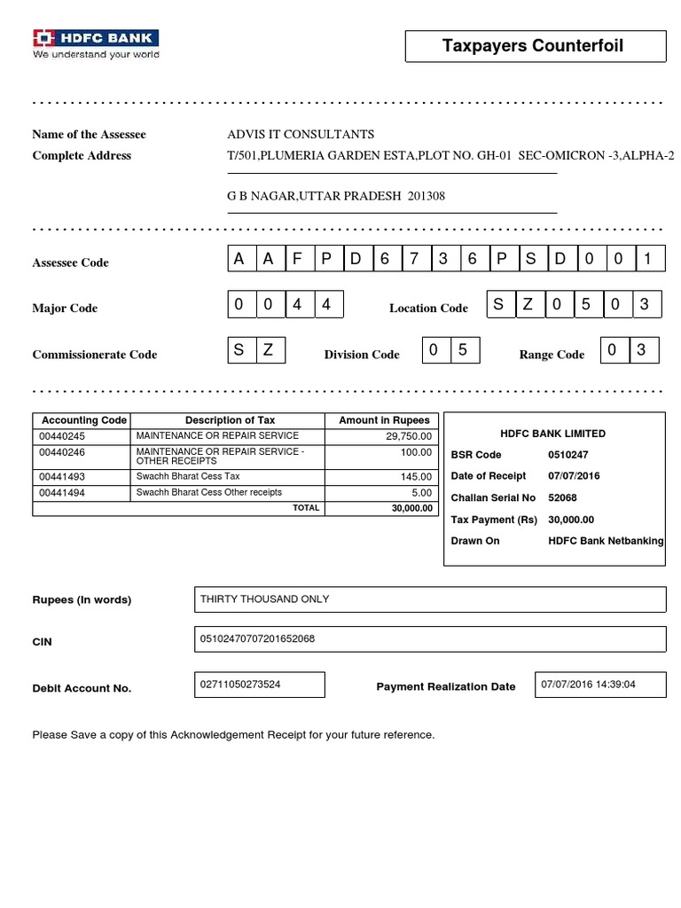 A A F P D 6 7 3 6 P S D 0 0 1: Taxpayers Counterfoil | PDF | Banking ...