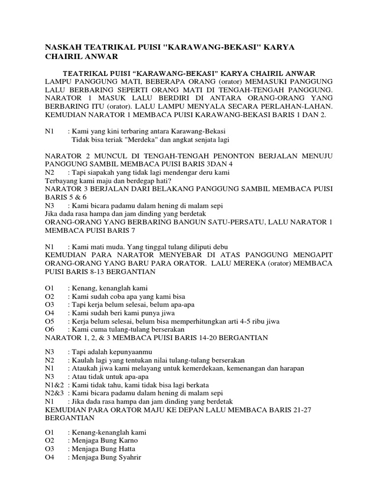 Naskah Teatrikal Puisi Karawang Bekasi Kumpulan Puisi