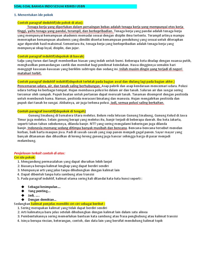 Contoh Soal Ubn B Indonesia Berdasar Kisikisi