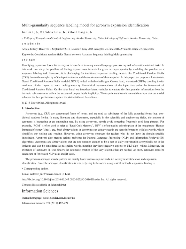 MultiGranularity Sequence Labeling Model From Acronym Expansion