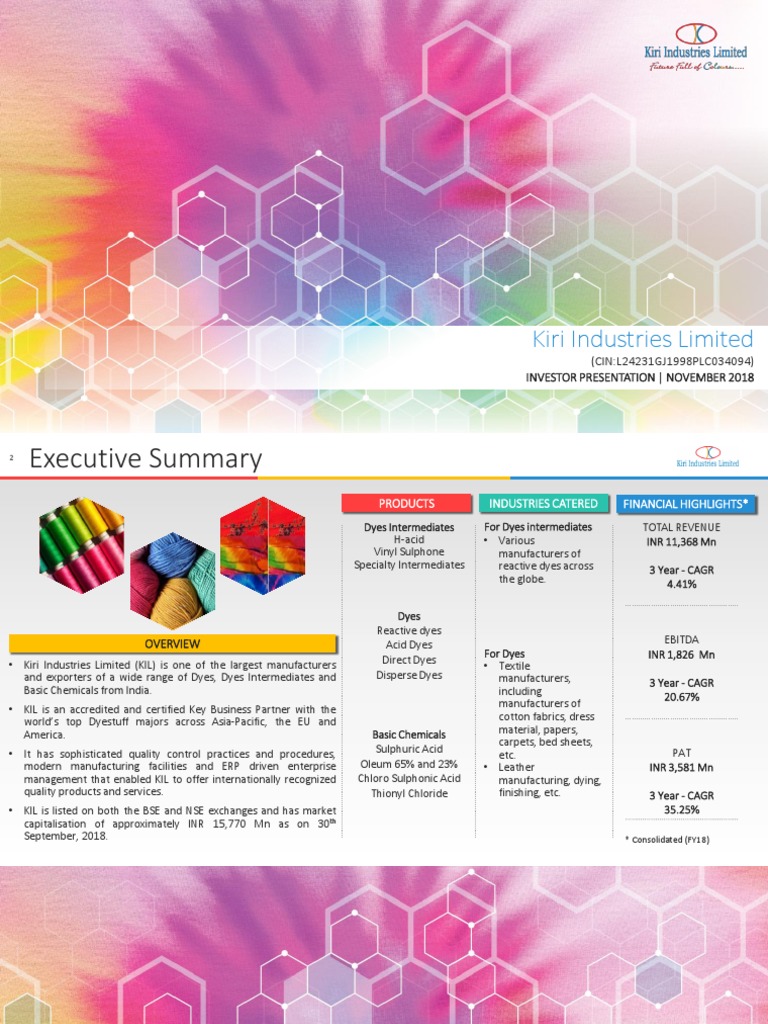 Kiri Industries Investor Presentation 30.11.2018 PDF Dye Dyeing