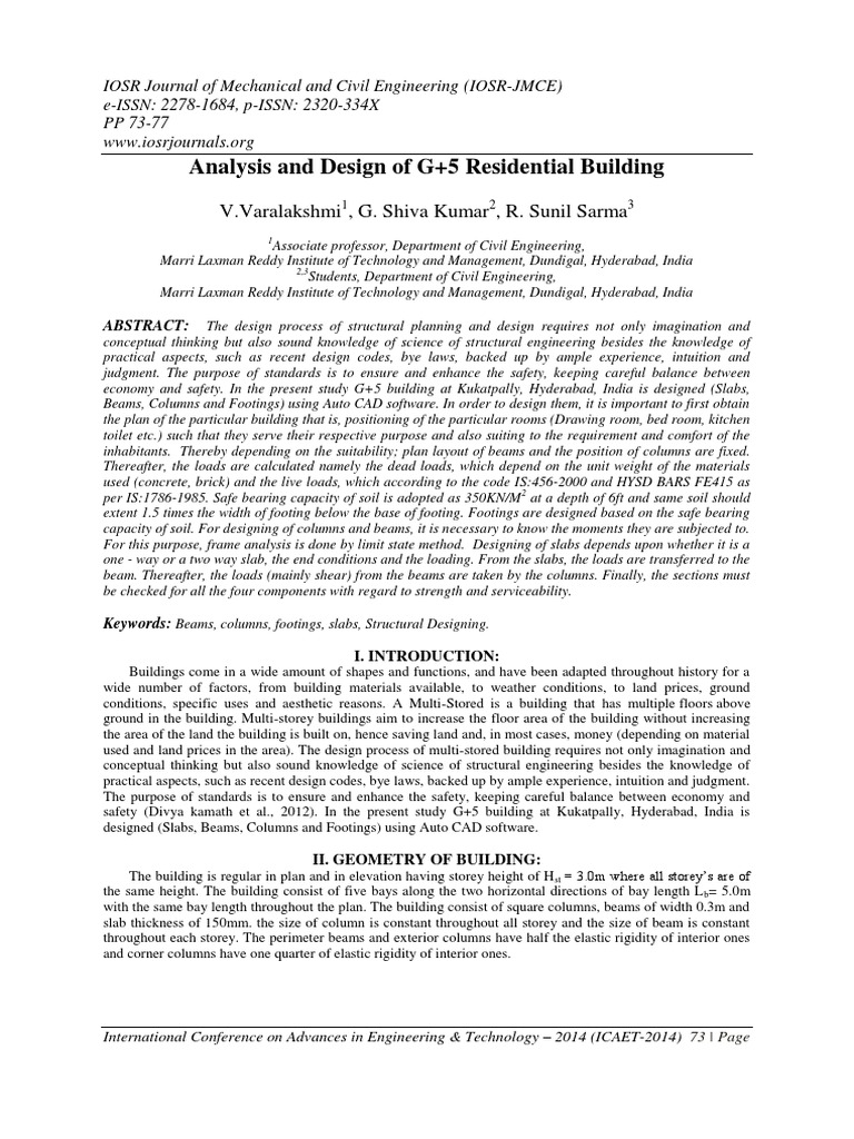 Analysis and Design of G+5 Residential Building: V.Varalakshmi, G ...