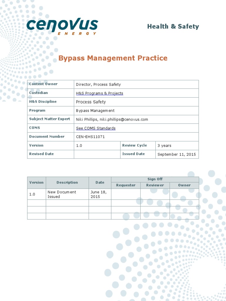 Bypass Management Practice PDF | PDF | Risk Assessment | Safety