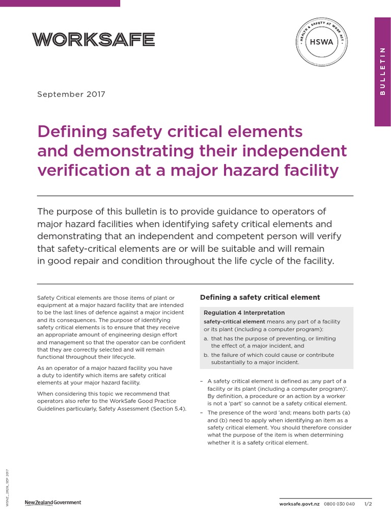 Safety Critical Elements in Hazard Facilities | PDF | Verification And ...